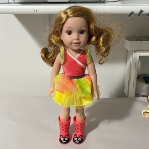 American Girl WellieWisher Willa Doll with Red and Yellow Dress and Pink Boots